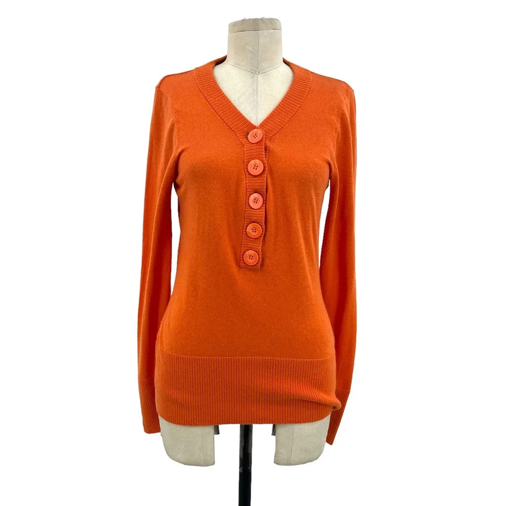 Sundance Henley Cotton Rabbit Hair Sweater‎ Orange Size Small